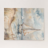 Vreedzame zeilende Waterverf Kust Legpuzzel (Horizontaal)