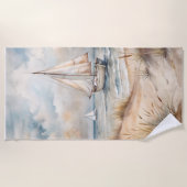 Vreedzame zeilende Waterverf Kust Strandlaken (Voorkant)