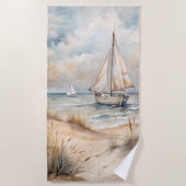 Vreedzame zeilende Waterverf Kust Strandlaken (Voorkant)