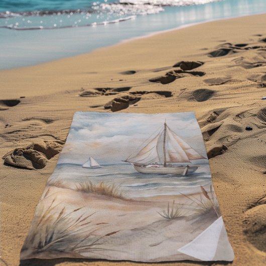 Vreedzame zeilende Waterverf Kust Strandlaken