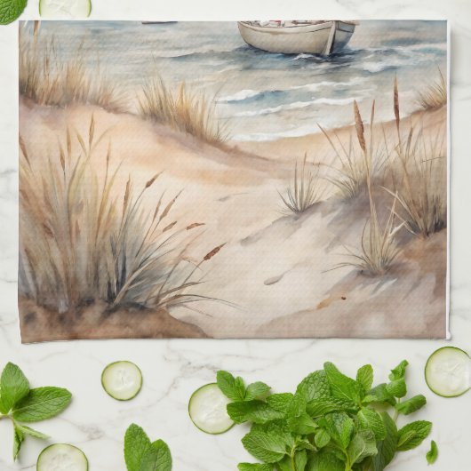 Vreedzame zeilende Waterverf Kust Theedoek (Gevouwen)