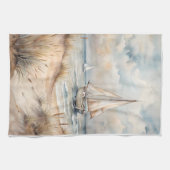 Vreedzame zeilende Waterverf Kust Theedoek (Horizontaal)