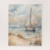 Vreedzame Zeilvaart Waterverf Kust Legpuzzel (Verticaal)