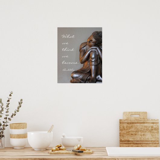 Vreedzame, zilveren Boeddha-woorden van wijsheid Poster (Keuken)