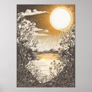 Vreedzame Zon Illustratie Muurkunst Poster
