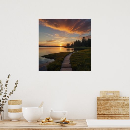 Vreedzame zonsondergang Landschap Vibes Poster (Keuken)