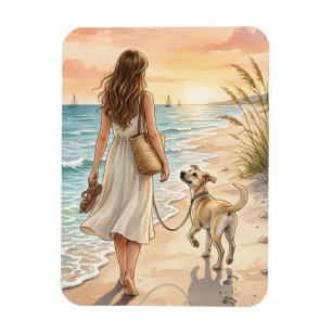 Vreedzame Zonsondergang op het Strand Honden Water Magneet
