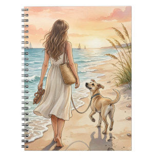 Vreedzame Zonsondergang op het Strand Honden Water Notitieboek