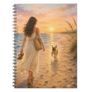 Vreedzame Zonsondergang op het Strand Honden Water Notitieboek