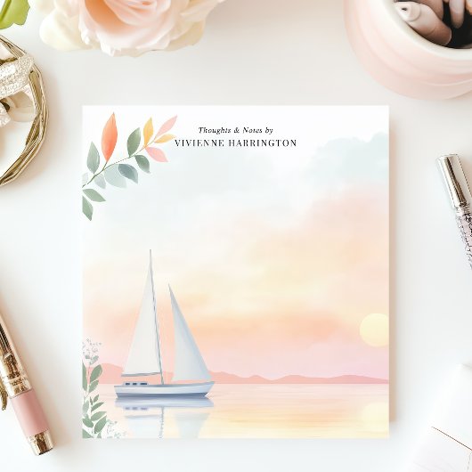 Vreedzame zonsondergang zeilboot Waterverf geperso Notitieblok