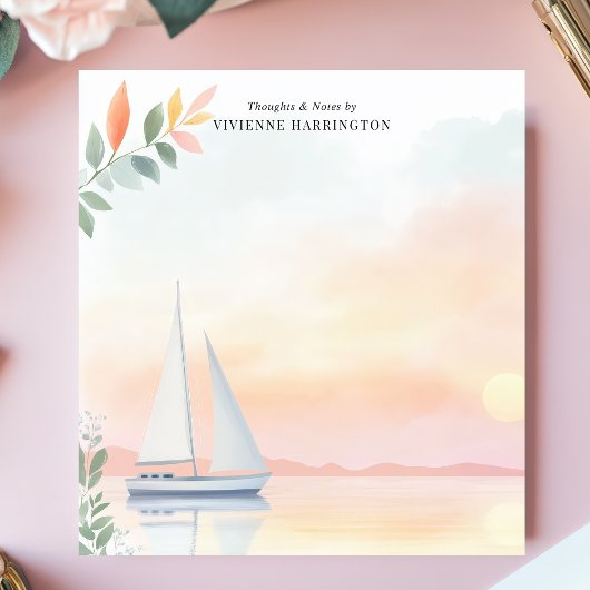 Vreedzame zonsondergang zeilboot Waterverf geperso Notitieblok