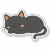 Vreedzame Zwarte Kat Slaap Sticker (Voorkant)