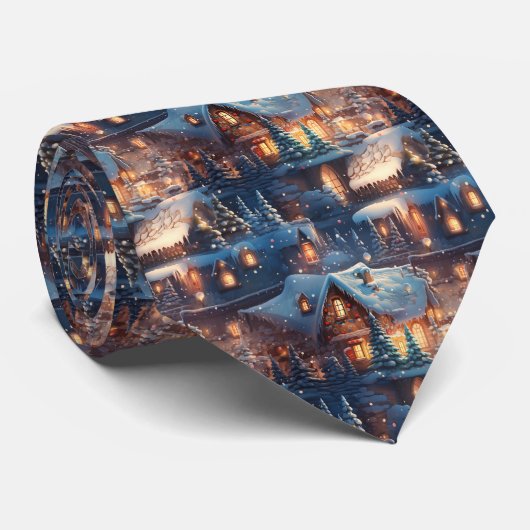 Vreemd Bruin en Blauw Peperkoekhuis Patroon Stropdas (Opgerold)