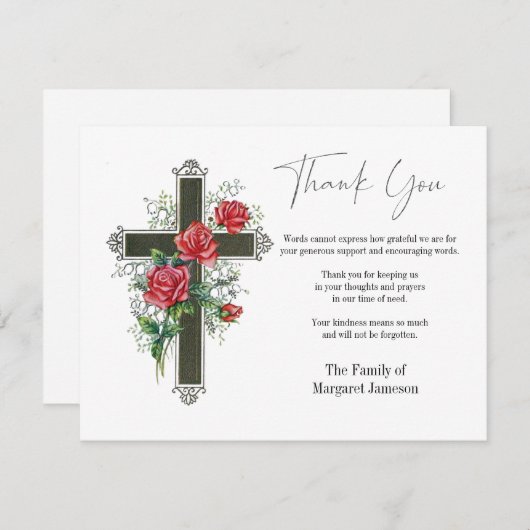 Vreemd condoleances Sympathie Kruis met Rozen Bedankkaart (Voorkant / Achterkant)