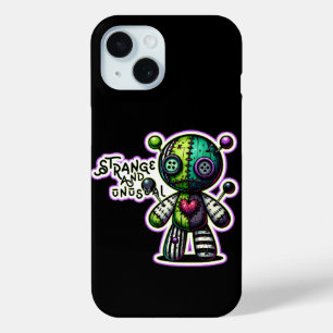 Vreemd en ongebruikelijk paars groen hart voodoo b iPhone 15 case