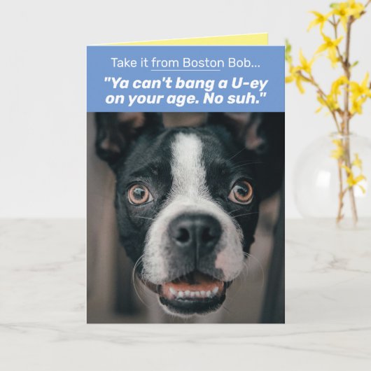 Vreemd genoeg Boston Terrier met Boston Accent Bir Kaart (Gele Bloem)