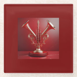 Vreemd hoorninstrument dat op voetstuk rust glazen onderzetter