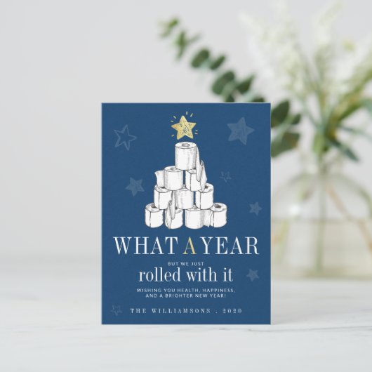 Vreemd jaar 2020: kerstboompapier feestdagenkaart (Staand voorkant)