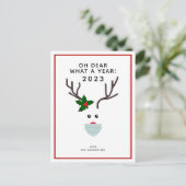 Vreemd kerstfeest 2020 rendier met gezichtsmasker feestdagenkaart (Staand voorkant)