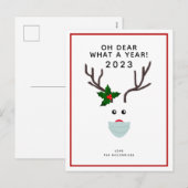 Vreemd kerstfeest 2020 rendier met gezichtsmasker feestdagenkaart (Voorkant / Achterkant)