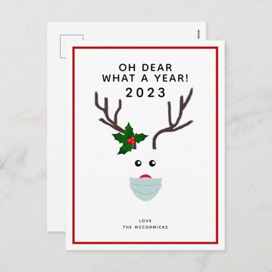 Vreemd kerstfeest 2020 rendier met gezichtsmasker feestdagenkaart (Voorkant / Achterkant)