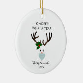 Vreemd kerstfeest 2020 rendier met gezichtsmasker keramisch ornament (Rechts)