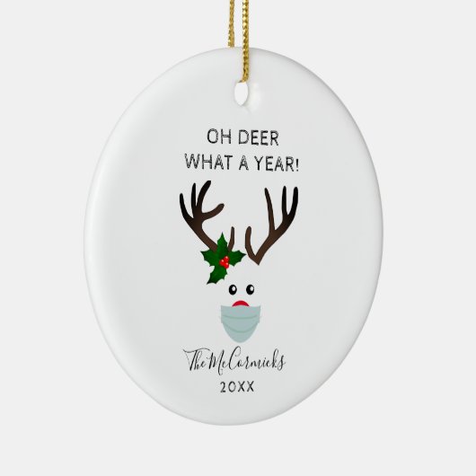 Vreemd kerstfeest 2020 rendier met gezichtsmasker keramisch ornament (Rechts)