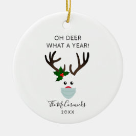 Vreemd kerstfeest 2020 rendier met gezichtsmasker keramisch ornament