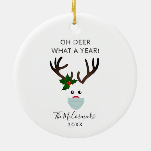 Vreemd kerstfeest 2020 rendier met gezichtsmasker keramisch ornament (Achterkant)