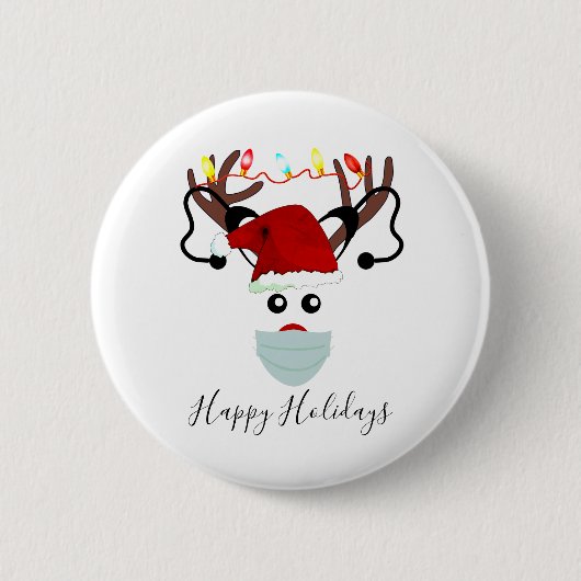 Vreemd kerstfeest 2020 rendier met gezichtsmasker ronde button 5,7 cm (Voorkant)