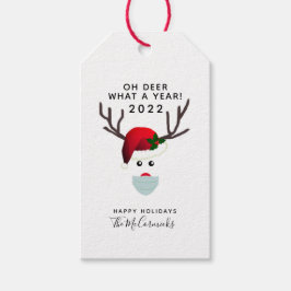 Vreemd kerstfeest 2021 Covid Face Mask Reindeer Cadeaulabel