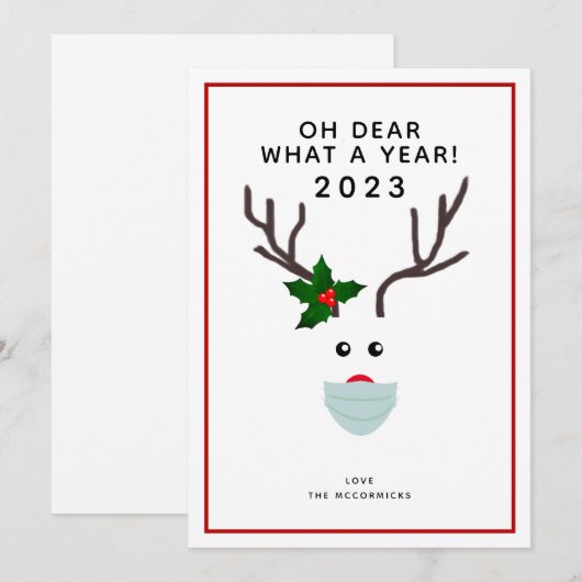 Vreemd kerstfeest 2021 rendier met gezichtsmasker feestdagenkaart (Voorkant / Achterkant)