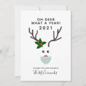 Vreemd kerstfeest 2021 rendier met gezichtsmasker feestdagenkaart (Voorkant)