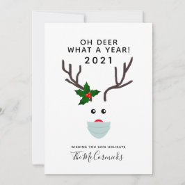 Vreemd kerstfeest 2021 rendier met gezichtsmasker feestdagenkaart