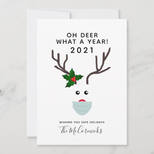 Vreemd kerstfeest 2021 rendier met gezichtsmasker feestdagenkaart (Voorkant)