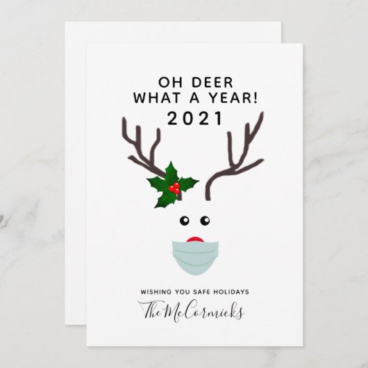 Vreemd kerstfeest 2021 rendier met gezichtsmasker feestdagenkaart (Voorkant / Achterkant)