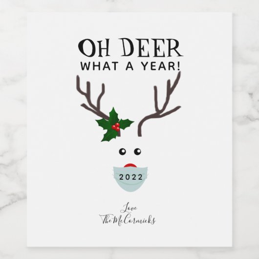 Vreemd kerstfeest 2021 rendier met gezichtsmasker wijn etiket (Enkel label)