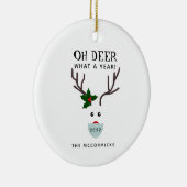Vreemd kerstfeest 2022 Face Mask Reindeer Name Keramisch Ornament (Rechts)