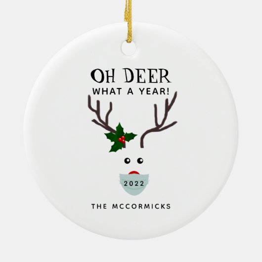 Vreemd kerstfeest 2022 Face Mask Reindeer Name Keramisch Ornament (Achterkant)