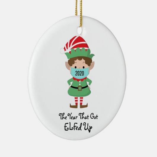 Vreemd kerstfeest Elf 2020 jaar dat opgestaan werd Keramisch Ornament (Rechts)