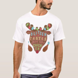 Vreemd kerstfeest met geblitzen broodjes als kippe t-shirt