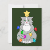 Vreemd kleine kerstboomkat in kleurrijke lichten kaart (Voorkant)