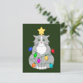 Vreemd kleine kerstboomkat in kleurrijke lichten kaart (Staand voorkant)