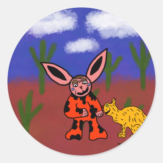 Vreemd konijn met zijn rare kat ronde sticker (Voorkant)