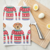 Vreemd lelijke kerstkeuken, hondenbril theedoek (Quarter Fold)