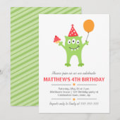 Vreemd monster met ballon en cupcake-verjaardag kaart (Voorkant / Achterkant)