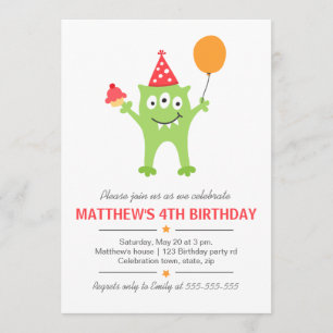 Vreemd monster met ballon en cupcake-verjaardag kaart