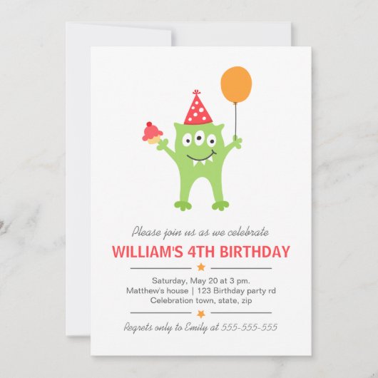 Vreemd monster met ballon en cupcake-verjaardag kaart (Voorkant)