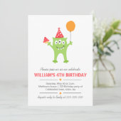 Vreemd monster met ballon en cupcake-verjaardag kaart (Staand voorkant)