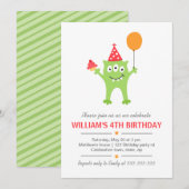 Vreemd monster met ballon en cupcake-verjaardag kaart (Voorkant / Achterkant)